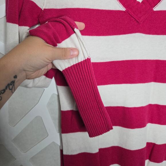 PacSun Nollie Pink/White Striped V-Neck Pullover Sweater Womens SZ LG Y2K 2000s - Picture 2 of 6